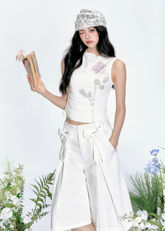 Bow Tie Cropped Straight Pants